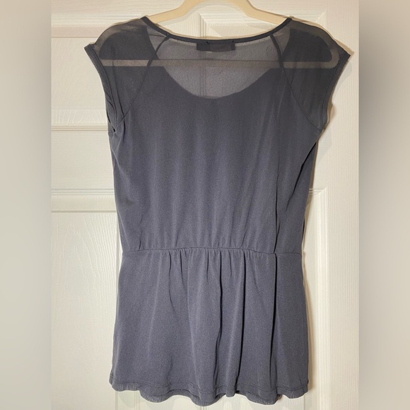 Banana Republic Sheer Gray Cap Sleeve Ruffle Blouse - Picture 2 of 5